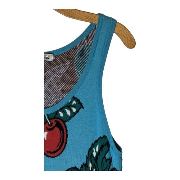 Replica Los Angeles Dress Women Large Blue And Red Knit Cherry Print Midi Sheath - Picture 6 of 12